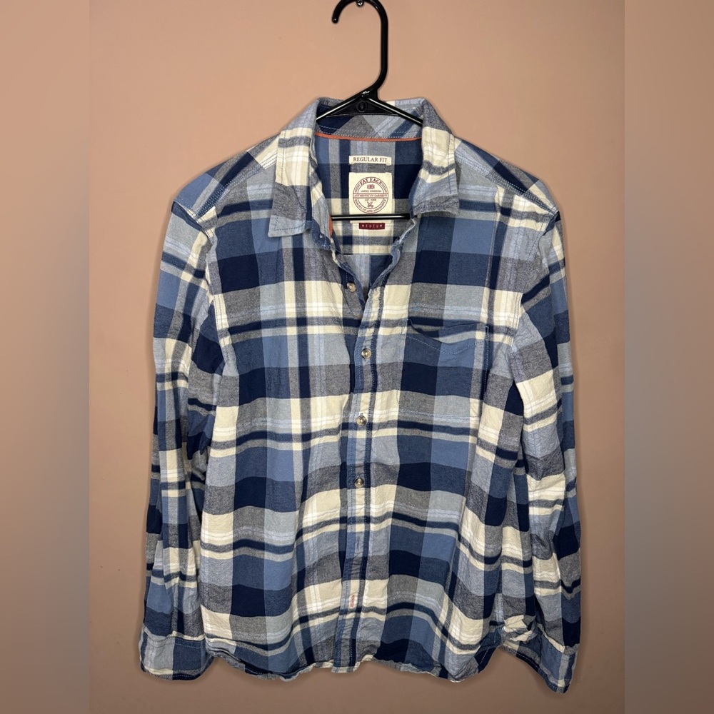 Men’s FatFace Navy and Light Blue Plaid Button-Down Shirt